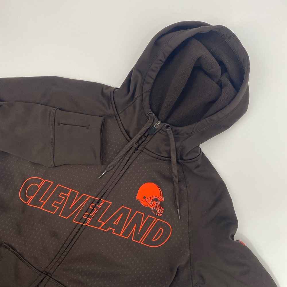 Cleveland Browns Hoodie Mens Medium Brown Nike Therma FIT Full Zip NFL Thumbhole